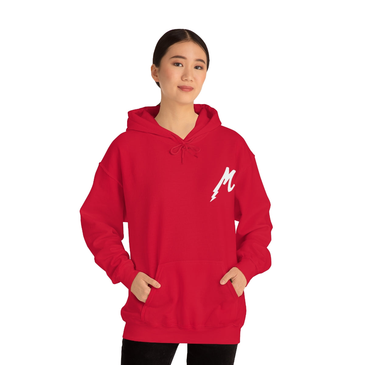 Maza Lightning Front Only White Logo Unisex Heavy Blend™ Hooded Sweatshirt